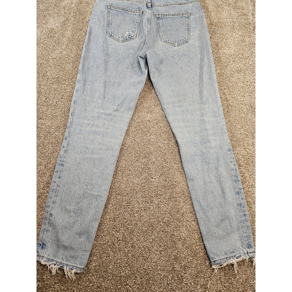 Zara Denim Light Wash Distressed High Rise Straight Leg Jeans - Picture 13 of 16